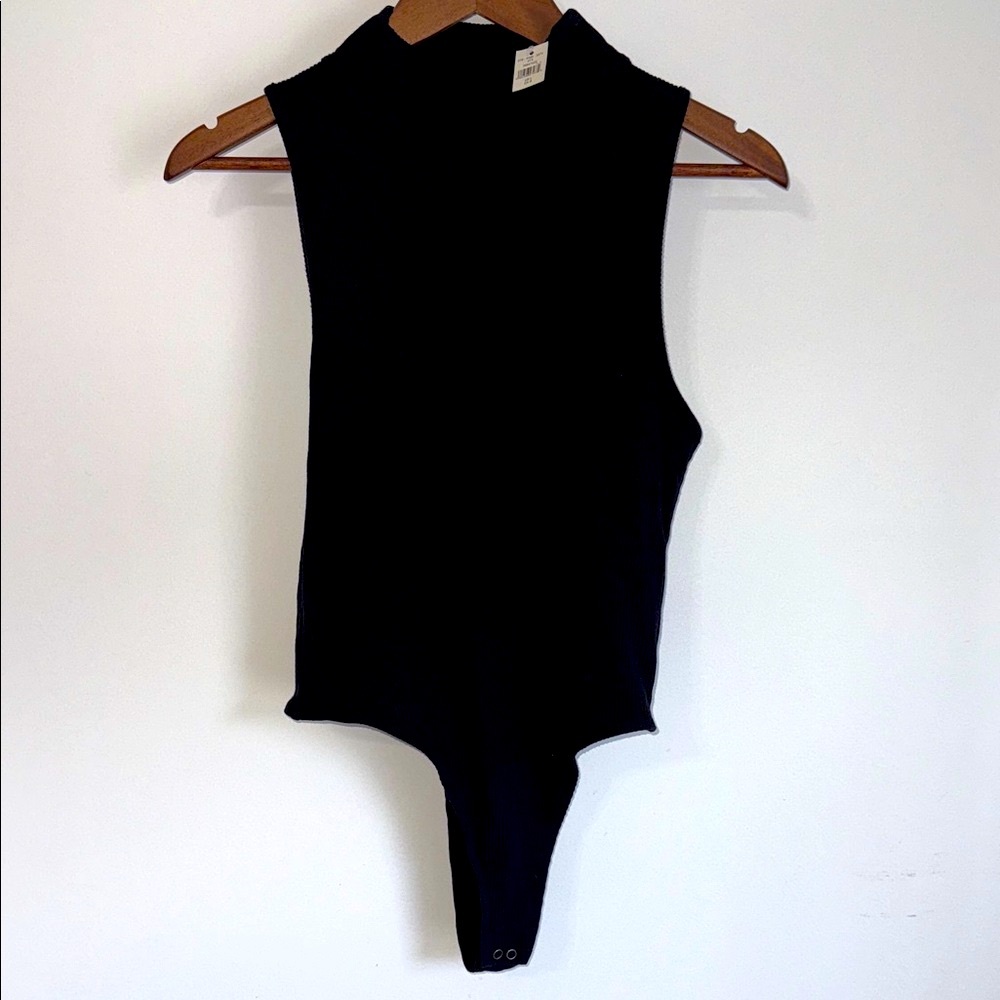 aerie Black Sleeveless Mock Neck Bodysuit